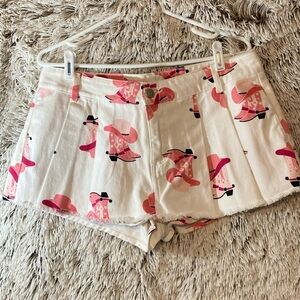 Women’s LARGE White Pink Skorts Western Cowgirl Nashville‎ Batchelorette Boots